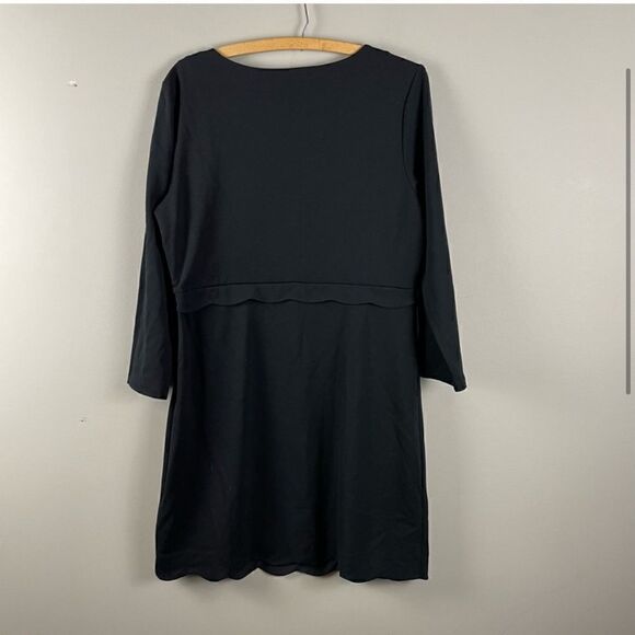 Tahari scoop neck scalloped hem 3/4 sleeve black dress plus size 14 - Picture 7 of 11